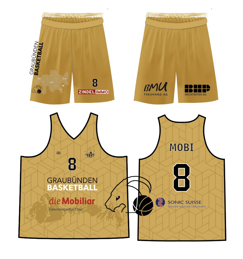 Graubünden Basketball Spielerset Gold (Trikot + Hose)